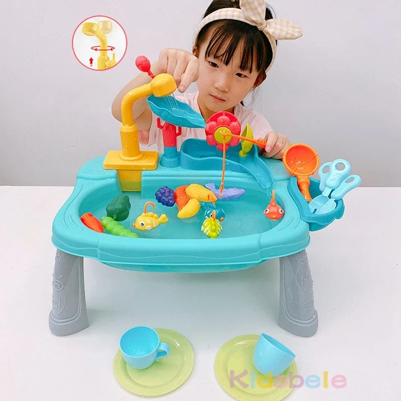 Kids Electric Kitchen Sink Toy with Running Water, Play Utensils, and Multi-Color Design for Pretend Cooking-1