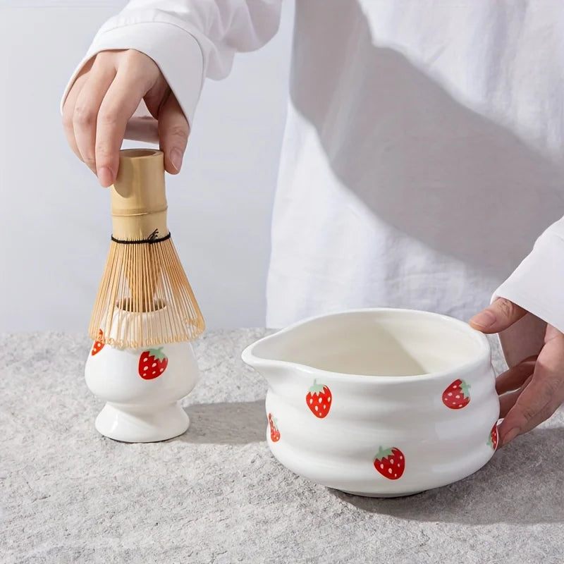 Matcha Bowl Kit Ceramic Strawberry Whisk Chasen Kit