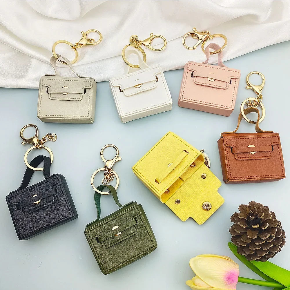 Free 1+1 Birkin Inspired Mini Hand Bag - Solid Color PU Leather Coin Bag Keychain Charm
