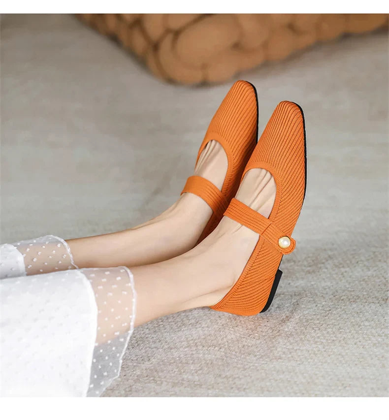 Women Stretchy Mary Jane Flats - Ribbed Knit For Spring