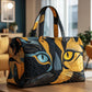 Plush Unisex Travel Tote - Quilted, Cat-Embroidered Fabric, For Beach, Hiking, Camping