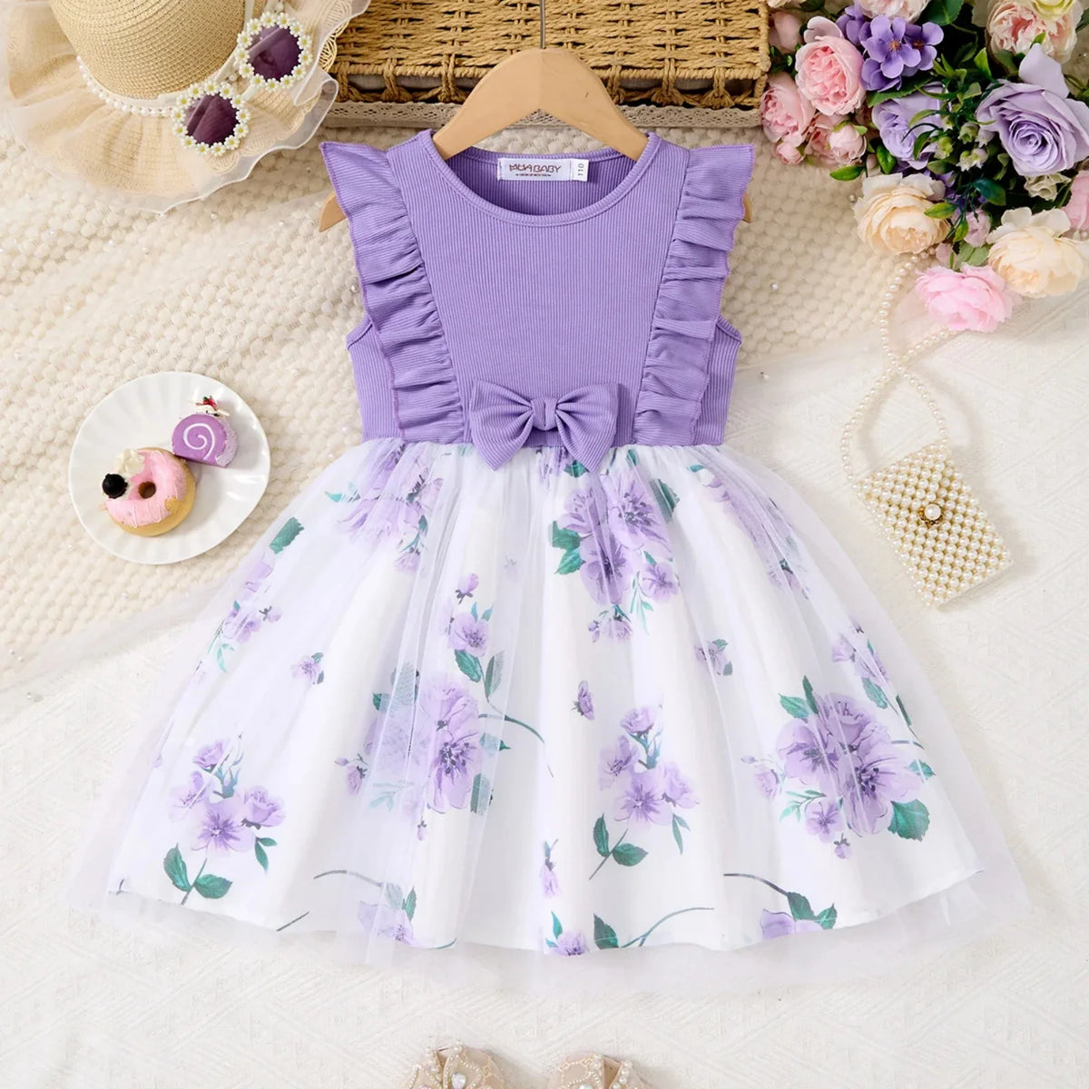 girls' Breathable dress - lace-up sling, sleeveless, flowy, polyester, for summer
