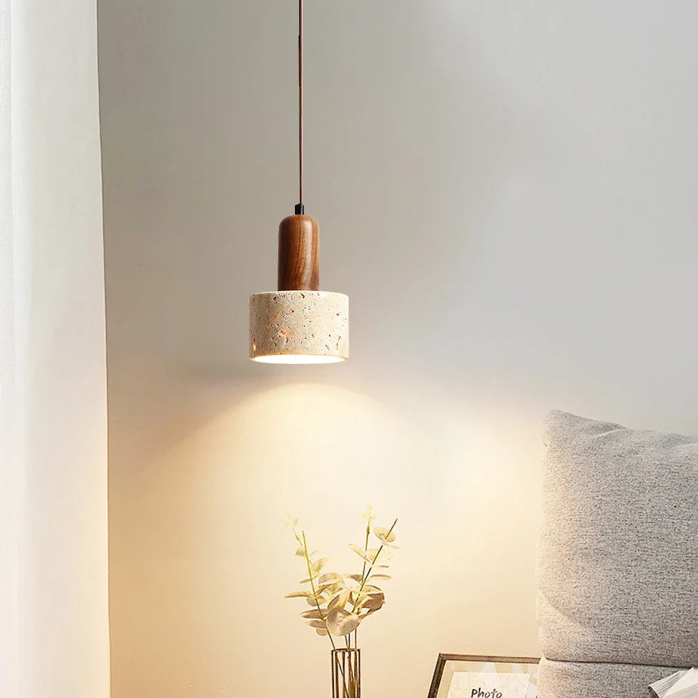 Japanese Japandi Pendant Light Wood And Travertine Bedside Lamp