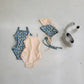Light baby girls' one-piece swimsuit - polka-dot suspender style with hat, nylon, cozy for summer beach wear