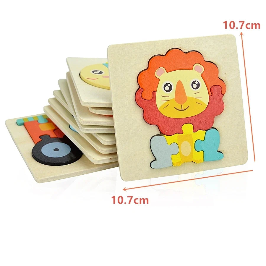 Wooden 3D Animal and Vehicle Puzzle for Kids, Educational Montessori Toy for Cognitive Development and Fine Motor Skills