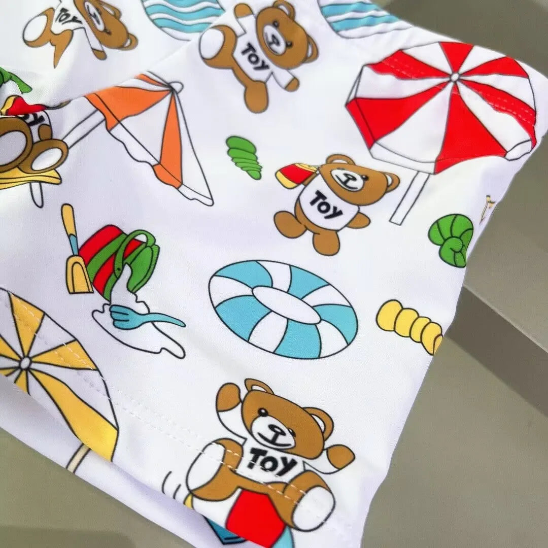 bear-printed, polyester, for summer swimming and beach play – Fast-dry boys' swim shorts