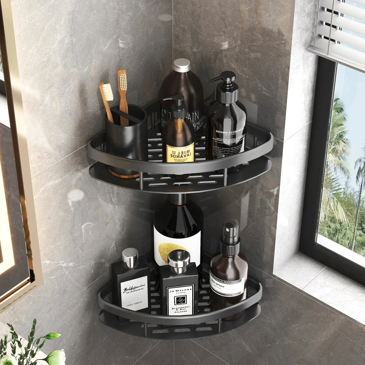 Aluminum Alloy Bathroom Shelf - No Drill Household Organizers for Shampoo, Kitchen Storage, Water-Resistant Design