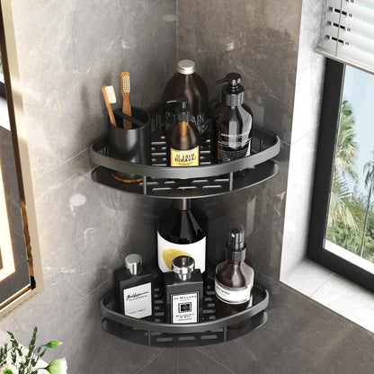 Aluminum Alloy Bathroom Shelf - No Drill Household Organizers for Shampoo, Kitchen Storage, Water-Resistant Design