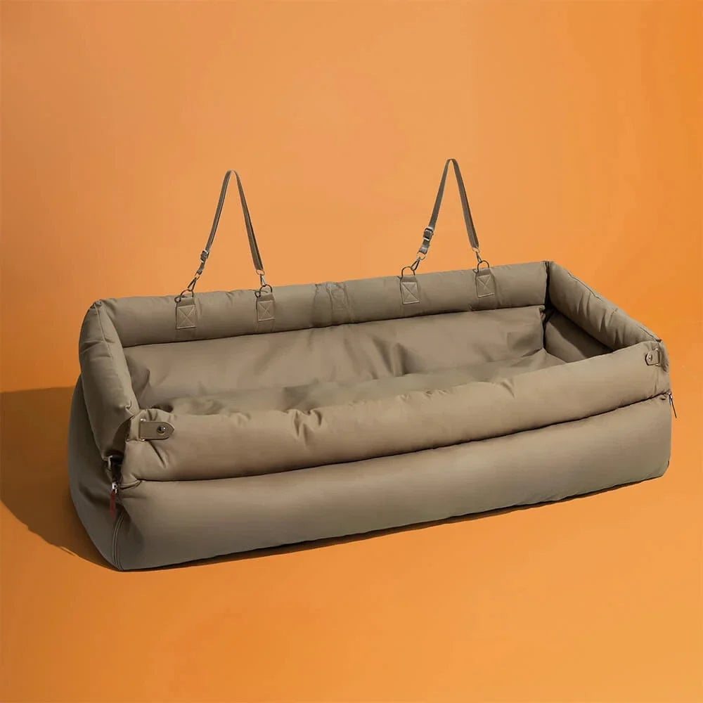 Pet Outing Lathe Deluxe Faux Leather Dog Car Seat - Travel-Friendly Booster Bed for Cats and Dogs