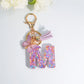 Letter Sequin Keychain With Butterfly Tassel Charm