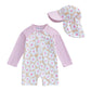 Light Sturdy Toddler Girl Rash Guard Swimsuit - Long Sleeve Floral Flamingo Print, Polyester Elastane, Beachwear
