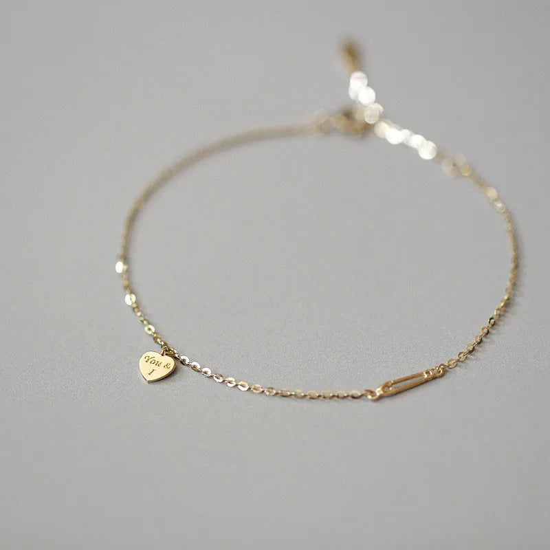 Heart Gold Bracelet 14K Plated 925 Silver Valentine's Gift