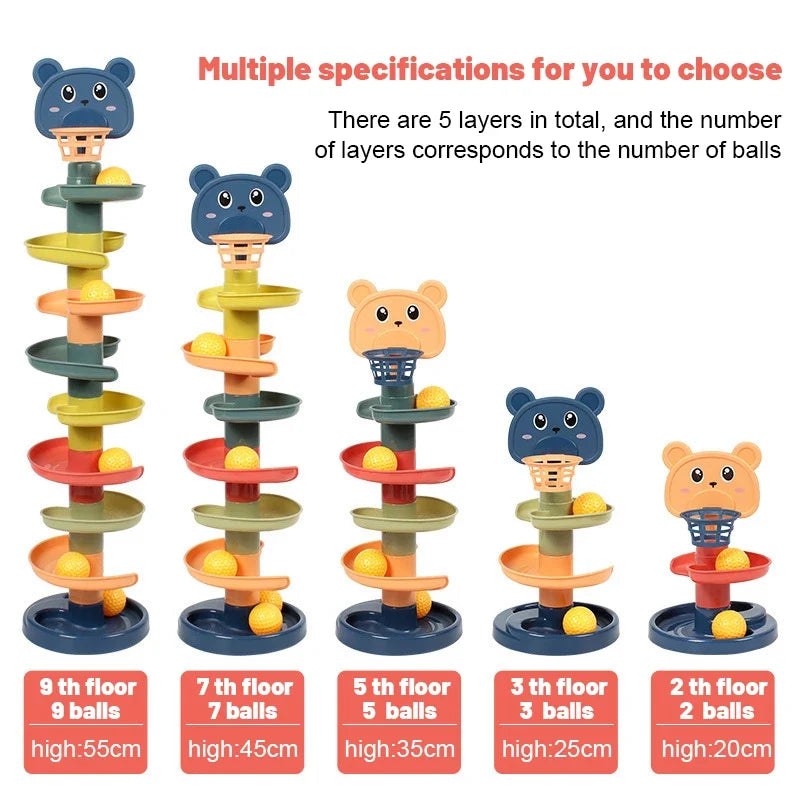 Rolling Montessori Ball Tower Toy - Educational Stacking Game for Infants, Finger Skill Development, Rotating Track Fun
