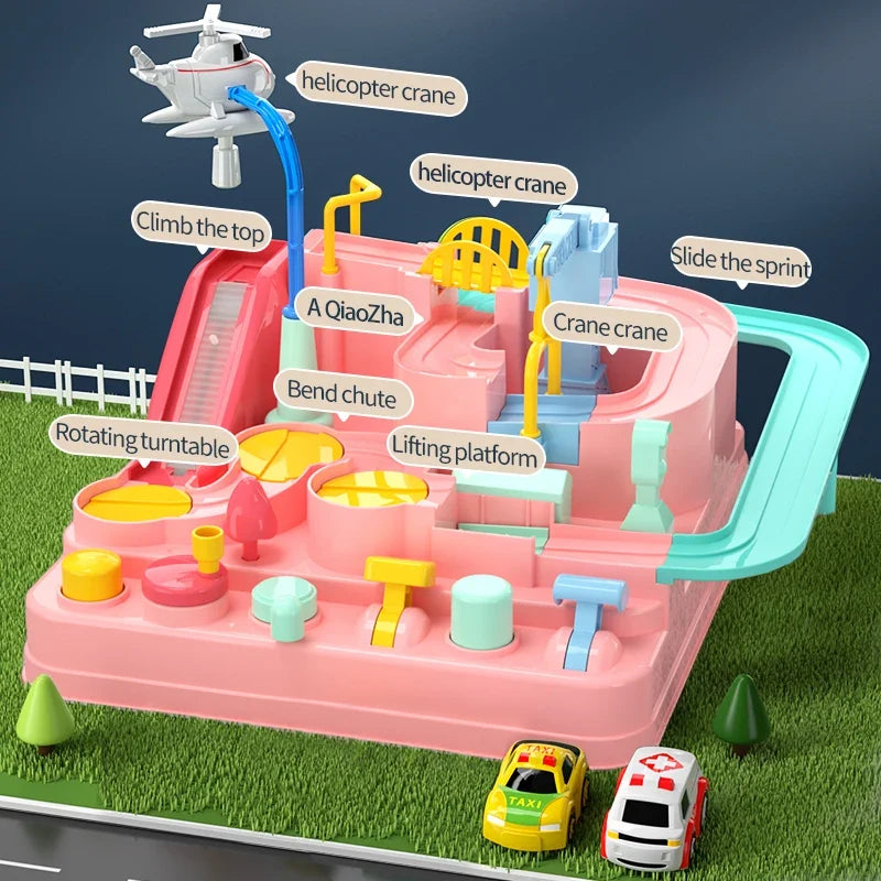 Car Adventure Track Playset for Kids - Urban Rescue Parking Lot & Puzzle Game, Preschool Gift