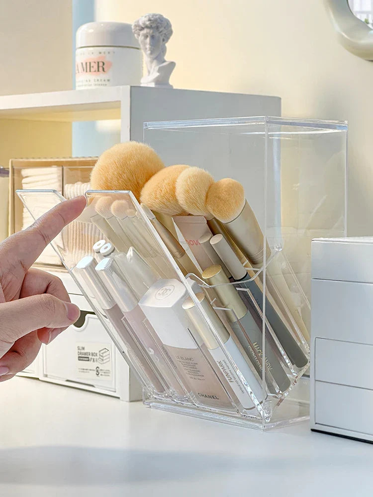 Brush Makeup Holder With Lid Acrylic Organizer Box Large Capacity Divider Storage Dust Free Fall 2025 Gift