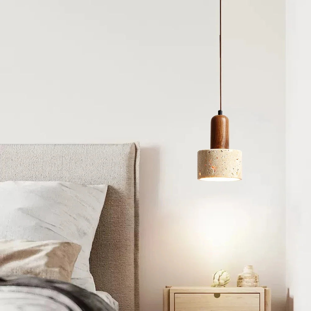 Japanese Japandi Pendant Light Wood And Travertine Bedside Lamp