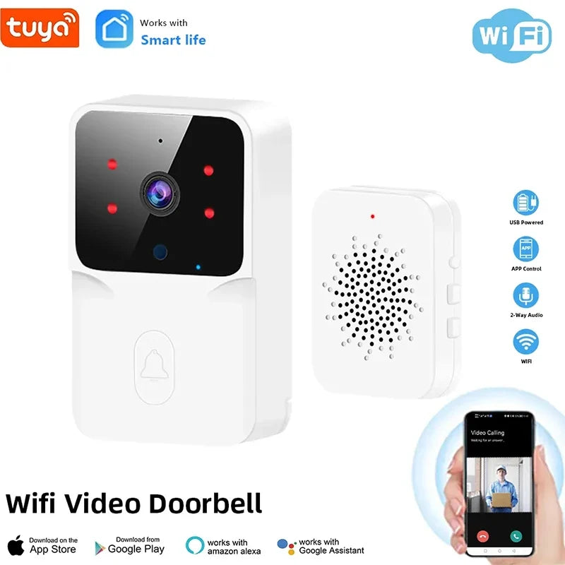 Tuya Cordless Video Doorbell Camera with Night Vision, Smart Household Security HD Outdoor Doorbell Intercom System