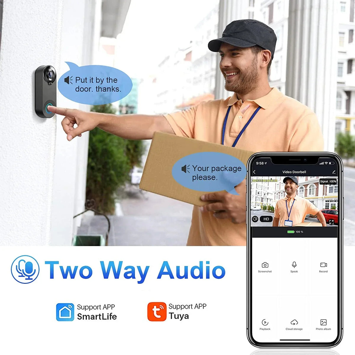 1080P Video Doorbell Camera Cordless Tuya Smart Household Doorbell 2025 Night Vision Motion Detect Two Way Audio