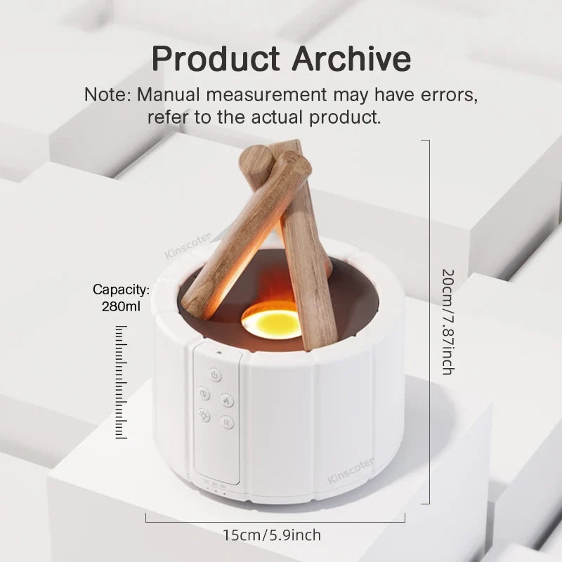 Flame Simulated Aroma Diffuser - Bonfire Air Humidifier, 280ml Ultrasonic Cool Mist Maker with LED Night Light
