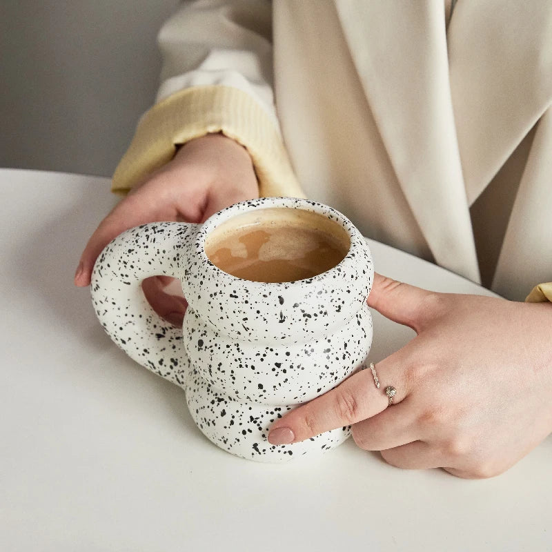 Ceramic Mug Comfort-Grip Handgrip Sculptural Scandinavian Coffee Cup Fall 2025, Oversized Handle Cozy Gift