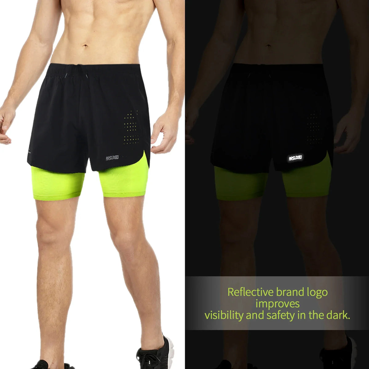 men's Stretchy 2-in-1 running shorts - longer liner, polyester blend, for jogging and gym