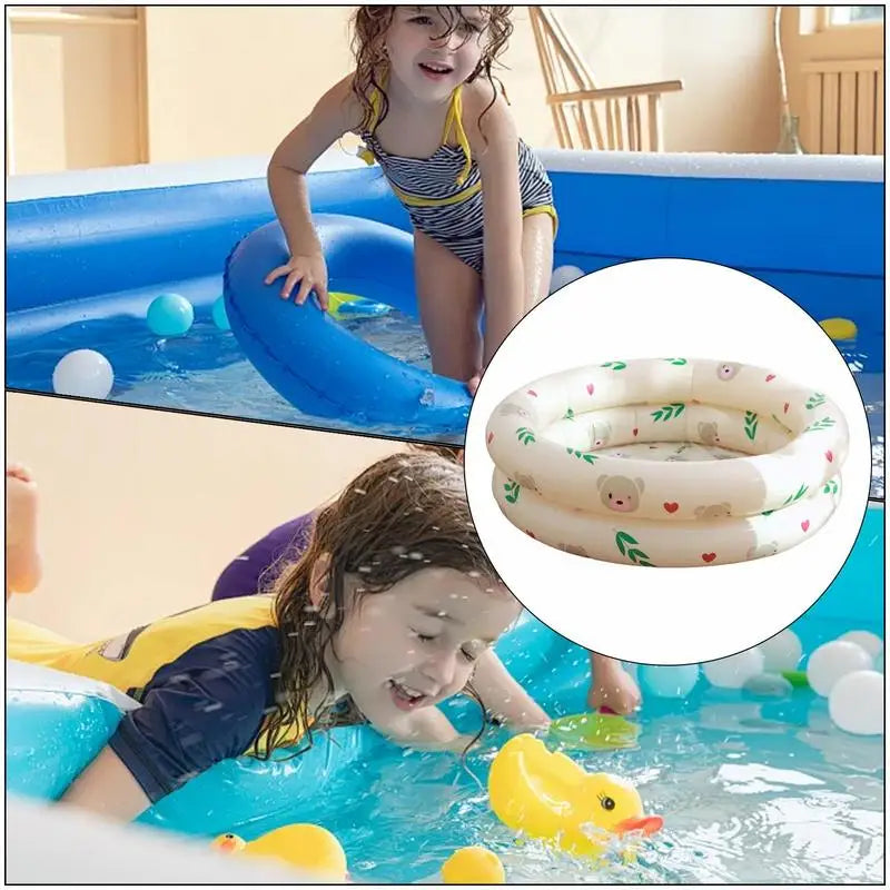 Compact Inflatable Kiddie Pool, Sturdy PVC Compact Plastic Pool with Bright Bear Design for Safe Outdoor Fun