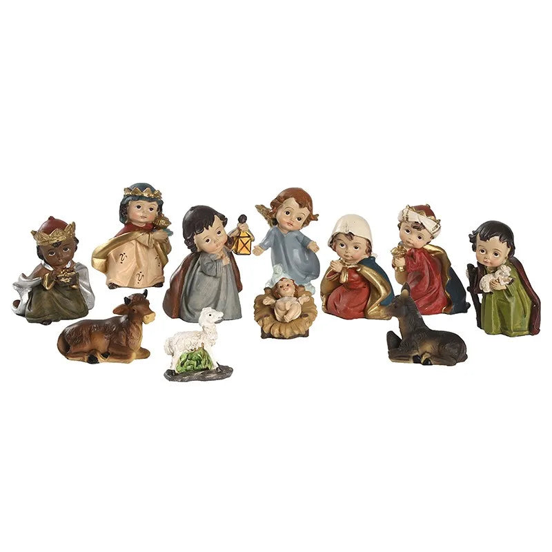 Nativity Kit 11-Piece Resin Catholic Figurines Christmas Decor Centerpiece Traditional Manger Scene Gift