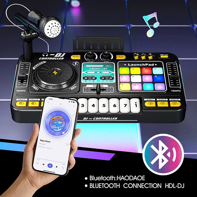 Kids2025 Edition DJ Mixer Toy With Microphone, Multifunctional Electronic Music Controller Educational Birthday Gift Fall