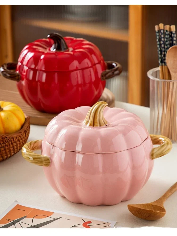 Soup Pumpkin Pot 1.4L Ceramic Bowl With Lid Halloween