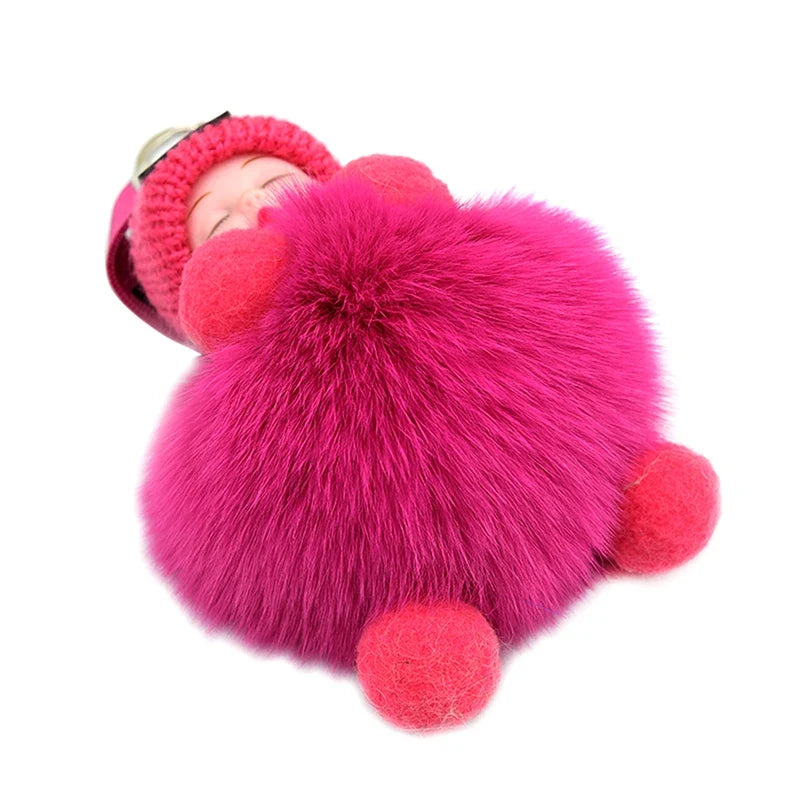 Sleeping Pompom Baby Keychain Plush Bag Charm Cute Gift