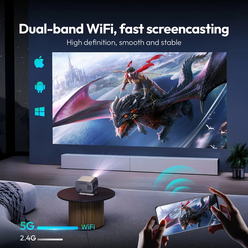 Android2026 Edition Projector A12 Mini 4K Ready 350 ANSI Lumens WiFi 6 Built In Speaker Back To School