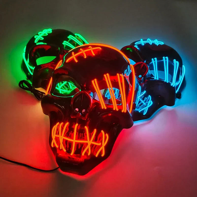 Glowing LED Skull Mask Full Face Halloween 2025 Cosplay