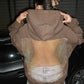 Relaxed Oversized Women’s Hooded Pullover - Boxy Hollow-Back Cut, Blended Fabric With Mesh Back, For Streetwear