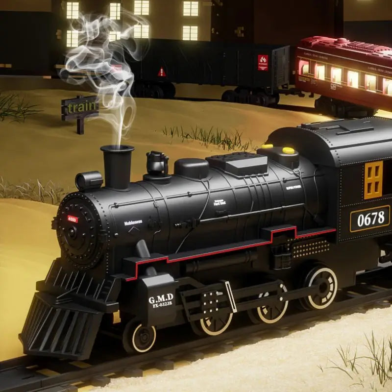 Train Kit with Lights & Sounds - Interactive Locomotive Toy for Kids Battery-Powered Motor-Driven Steam
