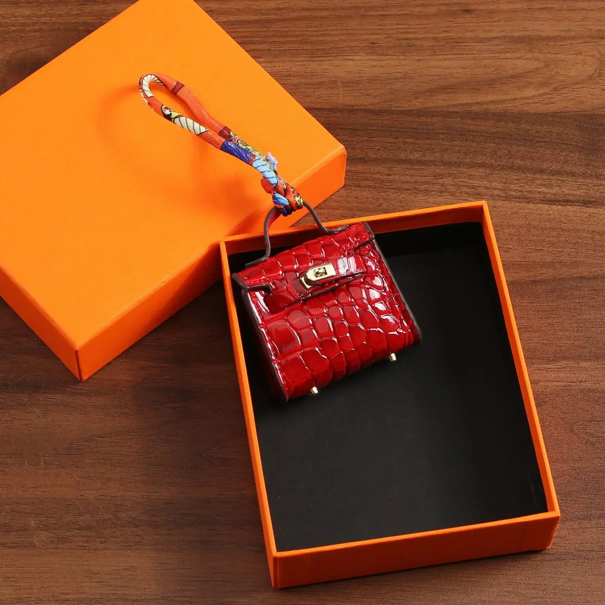 Free 1+1 Birkin Inspired Mini Hand Bag - Crocodile Pattern Mini Bag Charm Keychain