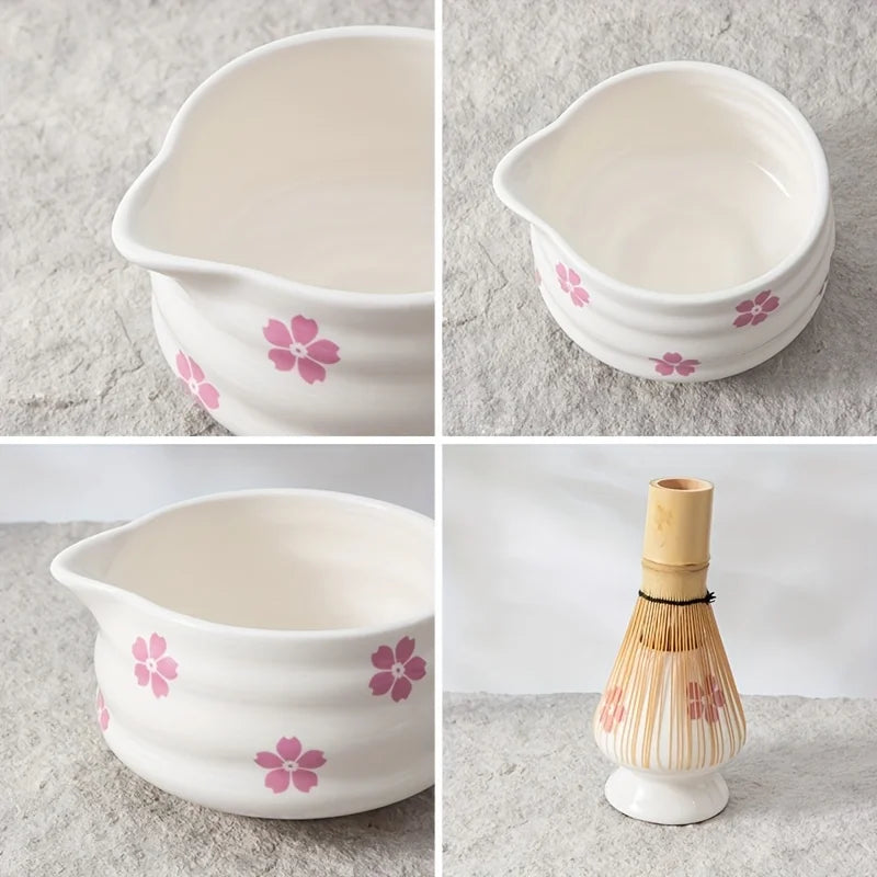 Matcha Bowl White Ceramic Sakura Matcha Tea Kit With Bamboo Whisk And Strainer Spring 2025 Gift