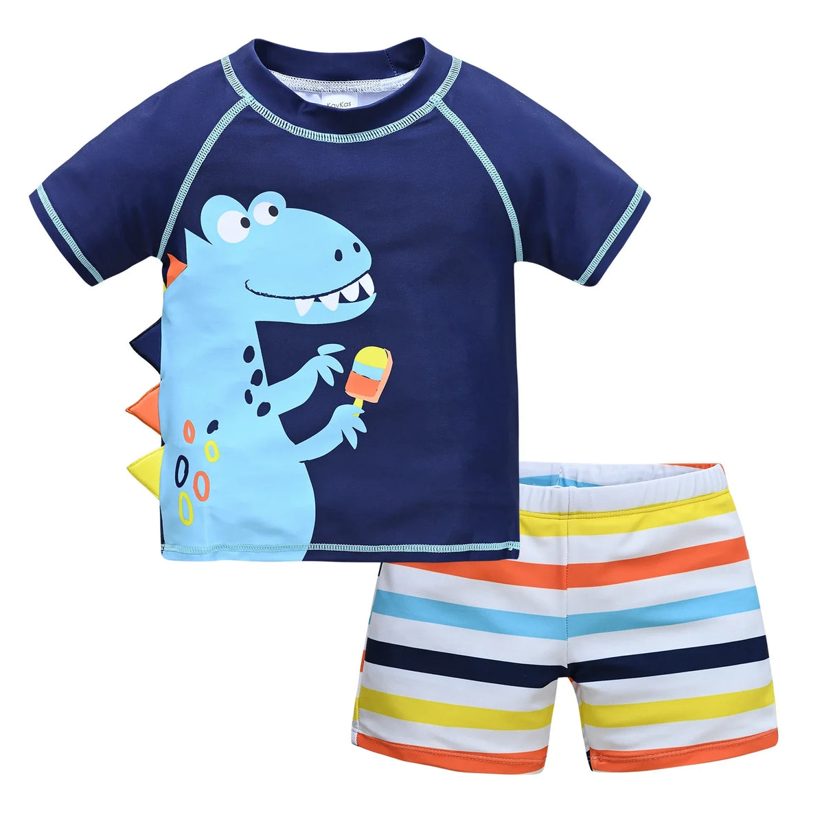 Fast-Dry Boys Swimwear - Two-Piece Cartoon Print Kit, Polyester/Nylon/Spandex, Summer Beachwear