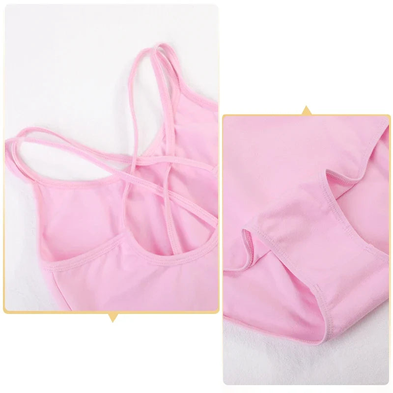 Girls Breathable Leotards - double camisole, cross-back, cotton-spandex blend, for ballet class