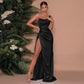Variant image for Elegant Asymmetrical Black Maxi Dress with High Slit - Women's Formal Cocktail Dress in Luxurious Satin-4