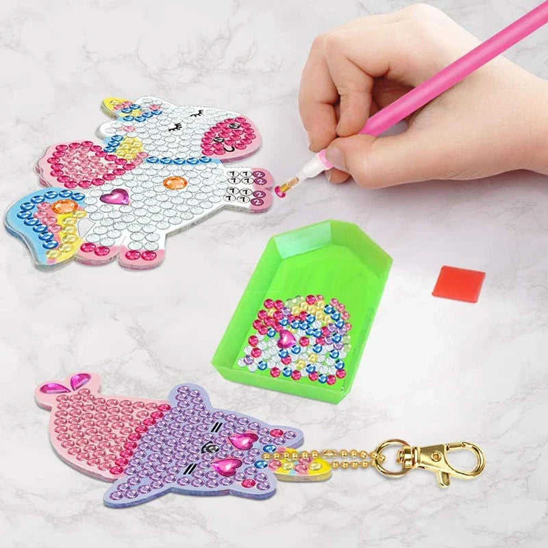 5D Diamond Painting Kit - DIY Unicorn & Mermaid Keychains for Kids, Great Arts & Crafts Gift for Ages 8-12, Easter Basket Stuffers