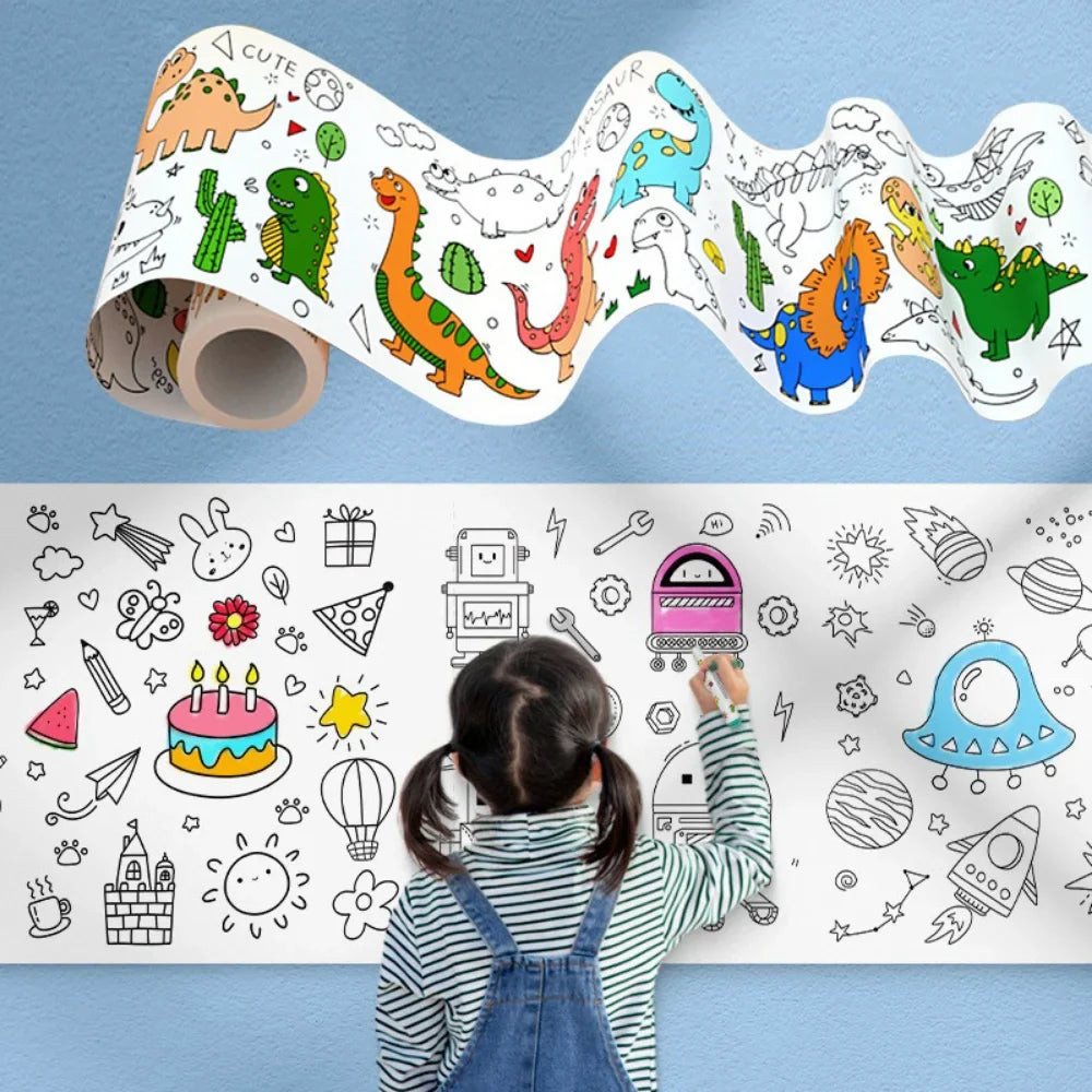 DIY Kids Coloring Scroll - 118 Inch Graffiti Roll, Safe Paper for Creative Art Projects, Educational Crafting Fun for Children