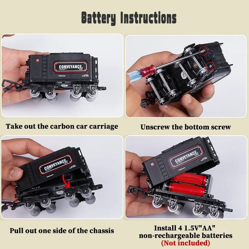 Train Kit with Lights & Sounds - Interactive Locomotive Toy for Kids Battery-Powered Motor-Driven Steam
