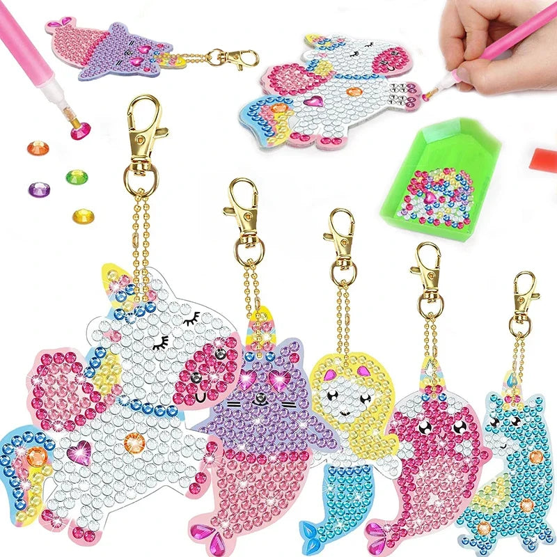 5D Diamond Painting Kit - DIY Unicorn & Mermaid Keychains for Kids, Great Arts & Crafts Gift for Ages 8-12, Easter Basket Stuffers