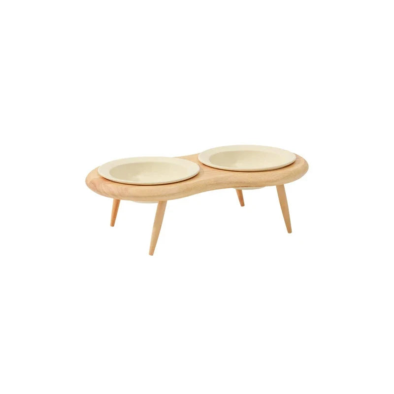 Cat Ceramic Bowl Kit Height Flexible Elevated Wooden Stand Double Food Water Bowls Fall 2025 Mess Free Feeding