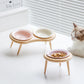 Cat Ceramic Bowl Kit Height Flexible Elevated Wooden Stand Double Food Water Bowls Fall 2025 Mess Free Feeding