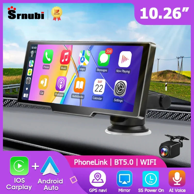 CarPlay Screen 10.26 Inch Cordless CarPlay Android Auto Dash Display Universal Car Radio BT AUX FM