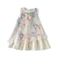 Plush Girls' Dress - Sleeveless Floral Print Bow, Cotton-Polyester Blend, Casual Summer Wear
