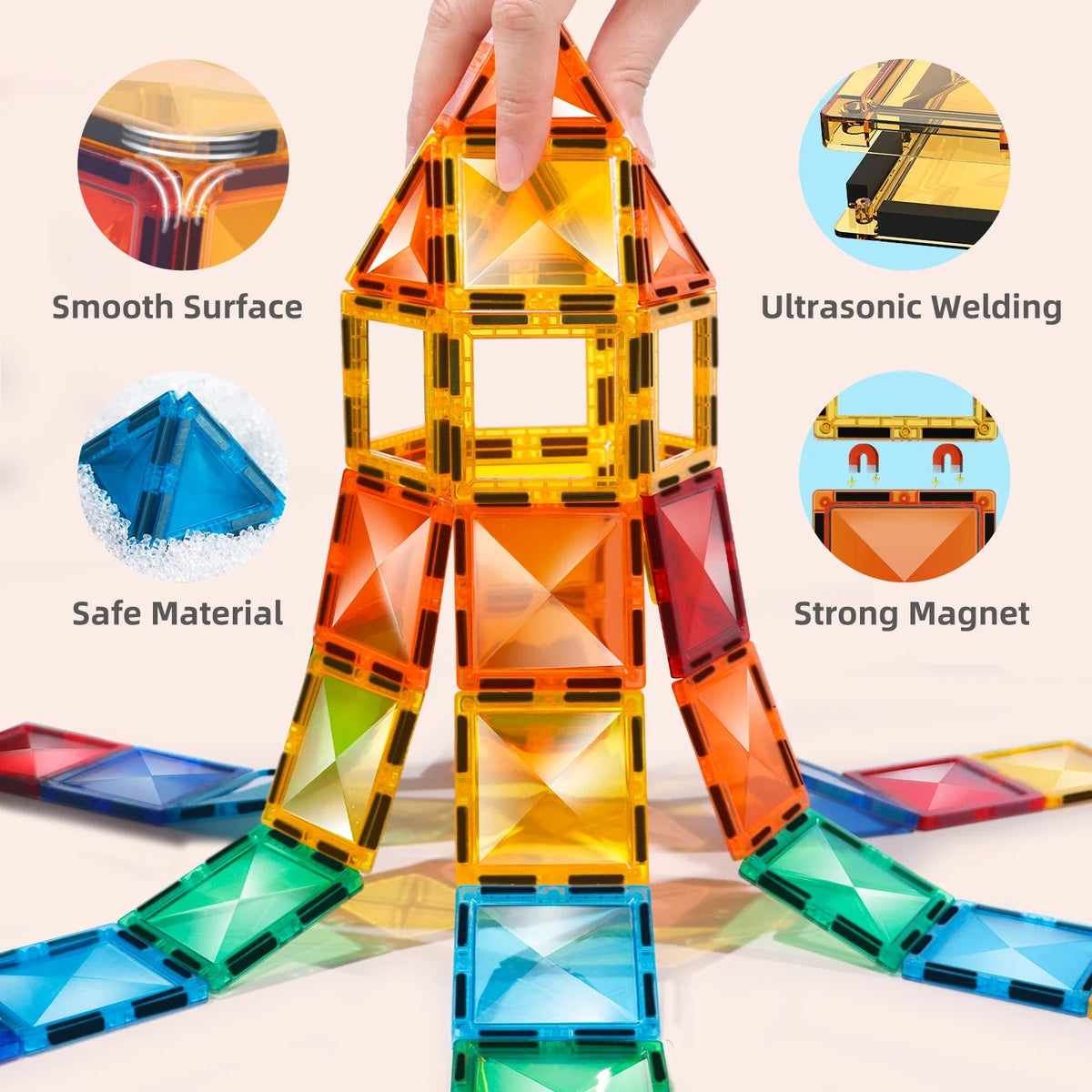 3D Magnetic Building Blocks Kit - Diamond-Shaped Tiles for Kids Ages 3-8, STEM Construction Toys, Creative Vehicle Building, Educational Fun