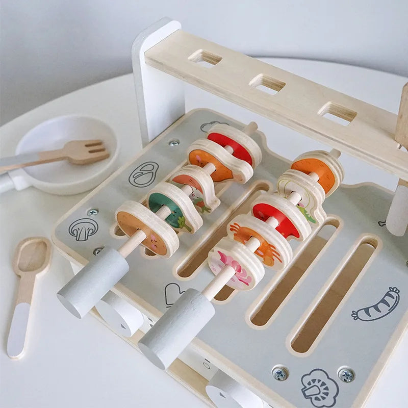 Wooden Toy BBQ Kit Pretend Play Cooking Playset Early Learning Montessori Toy Fall 2025 Educational Gift