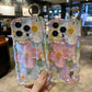 Painting Oil Flower Phone Case for iPhone 15 14 13 12 11 Pro Max with Wrist Band and Kickstand